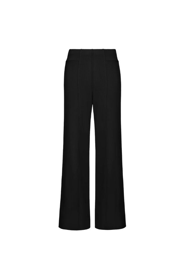 Wide Leg Knit Tux Pant - Black