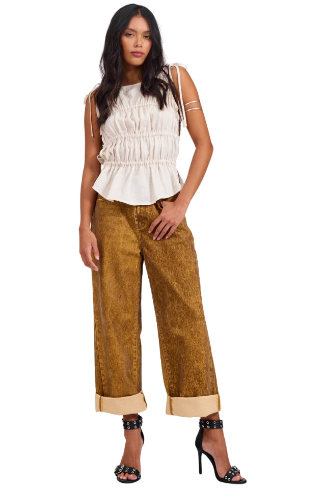 Evelyn Gathered Ruched Tie Top