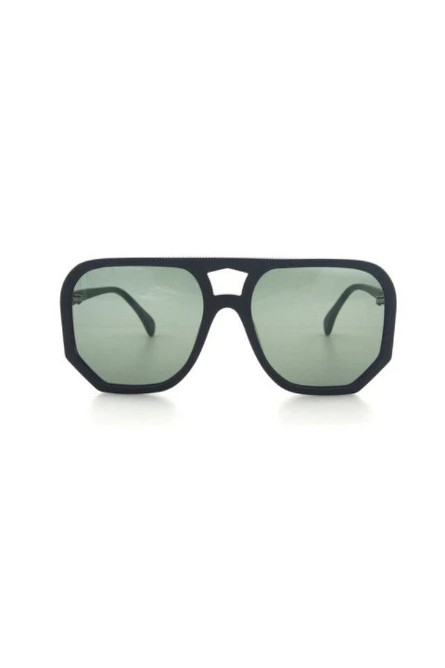 Wager Sunglasses - Black Matt with Green Mono