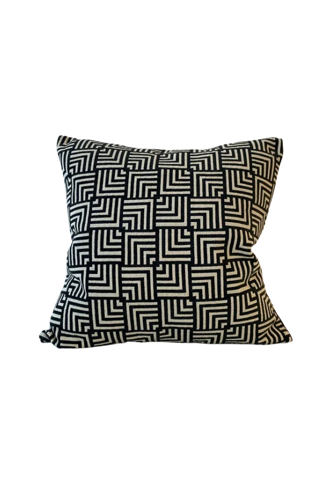 Feather Filled Accent Cushion - Black Linear