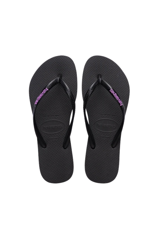 Slim Logo Pop-up Jandals - Black/Purple