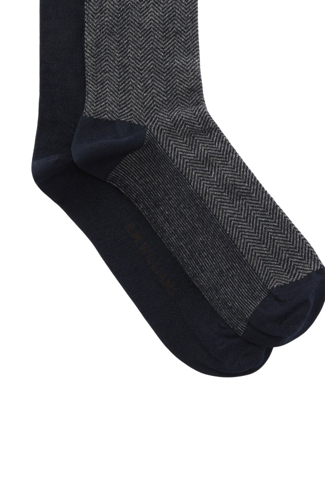 Nelson Herringbone Sock - 2 Pack | Navy/Grey