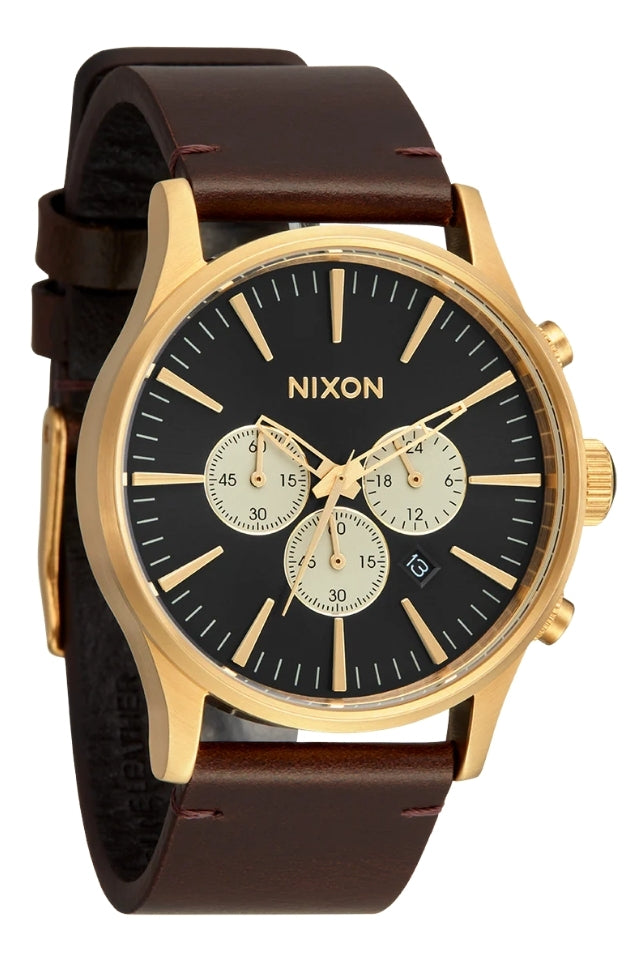 Sentry Chrono Leather Watch Gold / Indigo / Brown