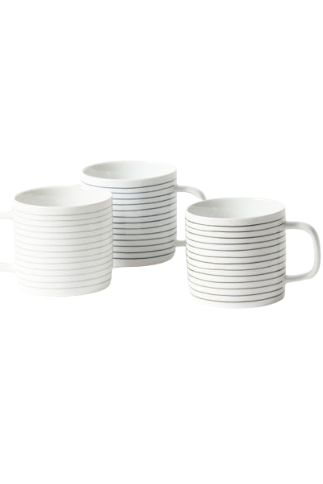 Porcelain Stripe Coffee Mug Set 4 - Navy/White