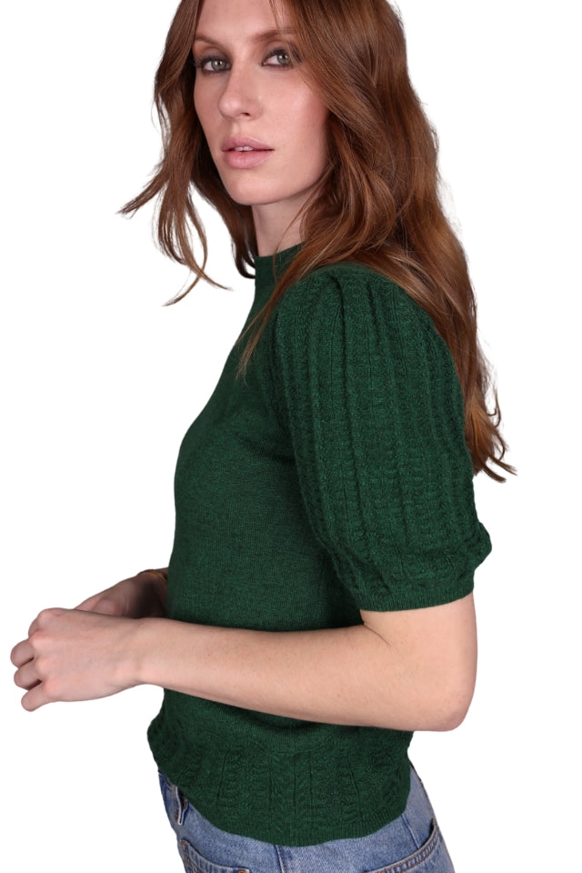 Merino Stitch Sleeve Top - Cedar Green