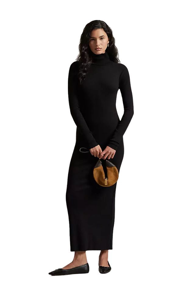 Ribbed Turtleneck Dress - Black