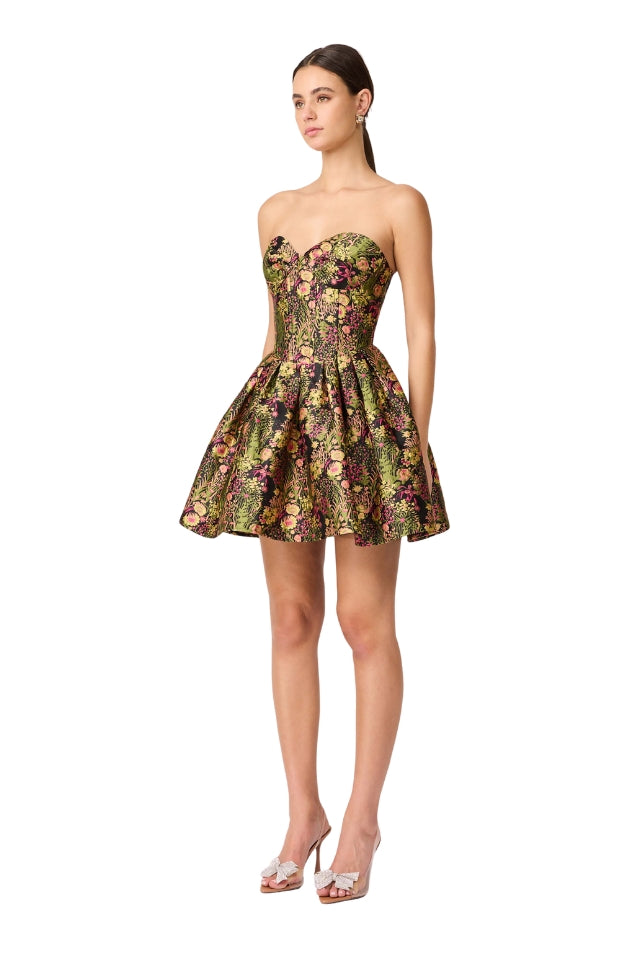 Cindy Strapless Mini Dress - Black Floral Multi