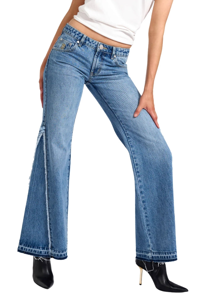 Johnnies Low Waist Wide Leg Flared Jeans - Pretty Blue