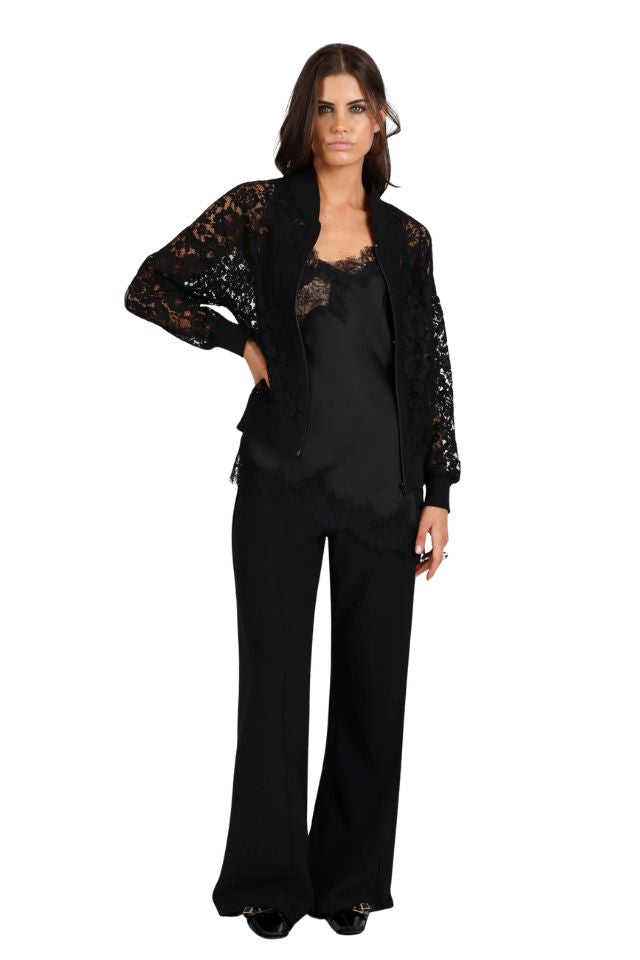 Wide Leg Knit Tux Pant - Black