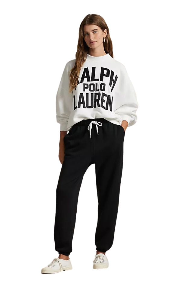 Satin Logo Fleece Crewneck - White