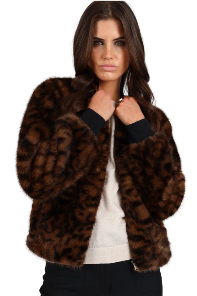 Faux Fur Animal Bomber Jacket - Brown