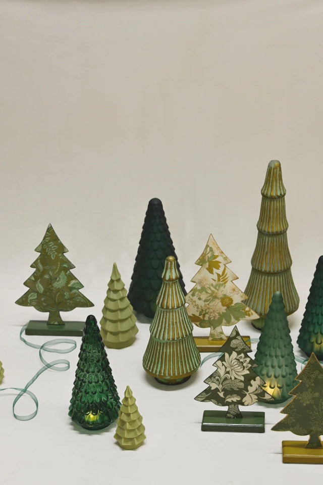 Standing Glass Ringed Tree Tall - Antique Green