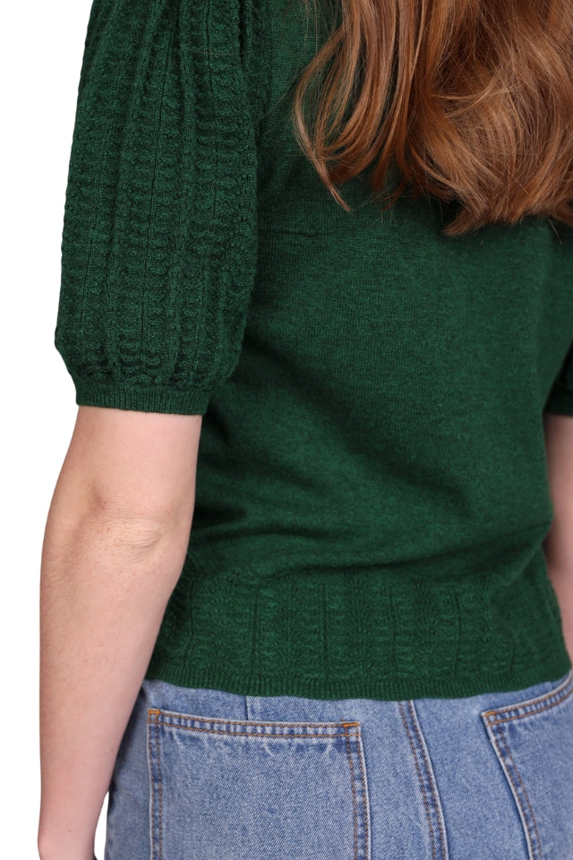Merino Stitch Sleeve Top - Cedar Green