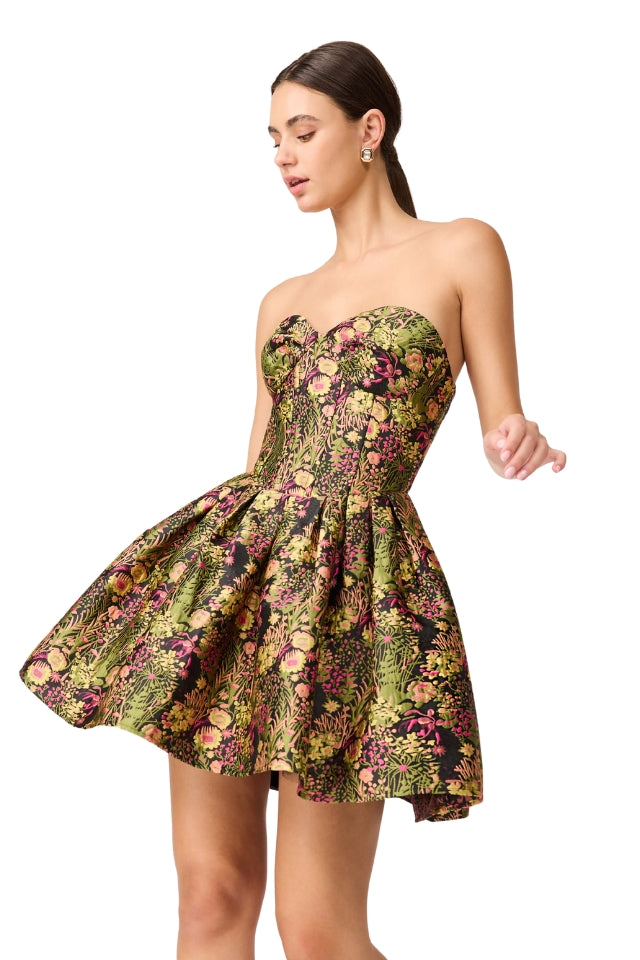 Cindy Strapless Mini Dress - Black Floral Multi