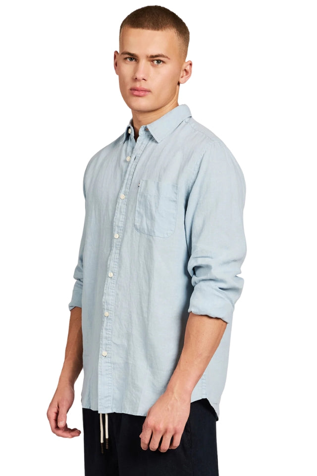 Hampton Linen Shirt - Crystal Blue