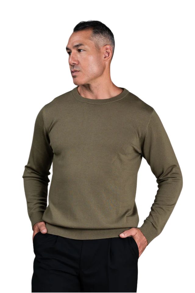 Naseby Olive Green Crew Neck Jersey