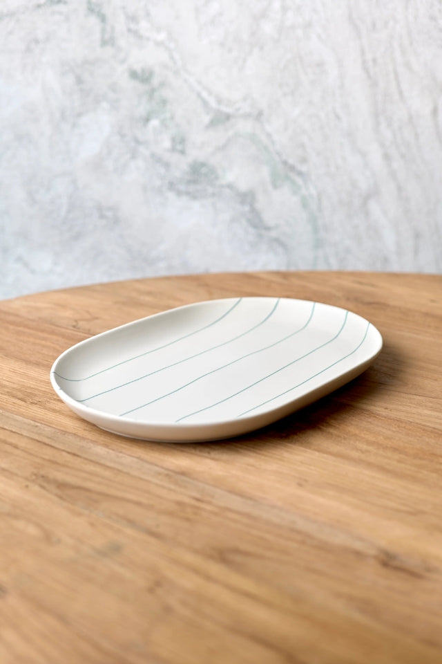Oval Tray - Coastal Junction Cream W/Green Stripe
