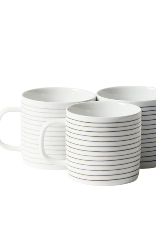Porcelain Stripe Coffee Mug Set 4 - Grey/White