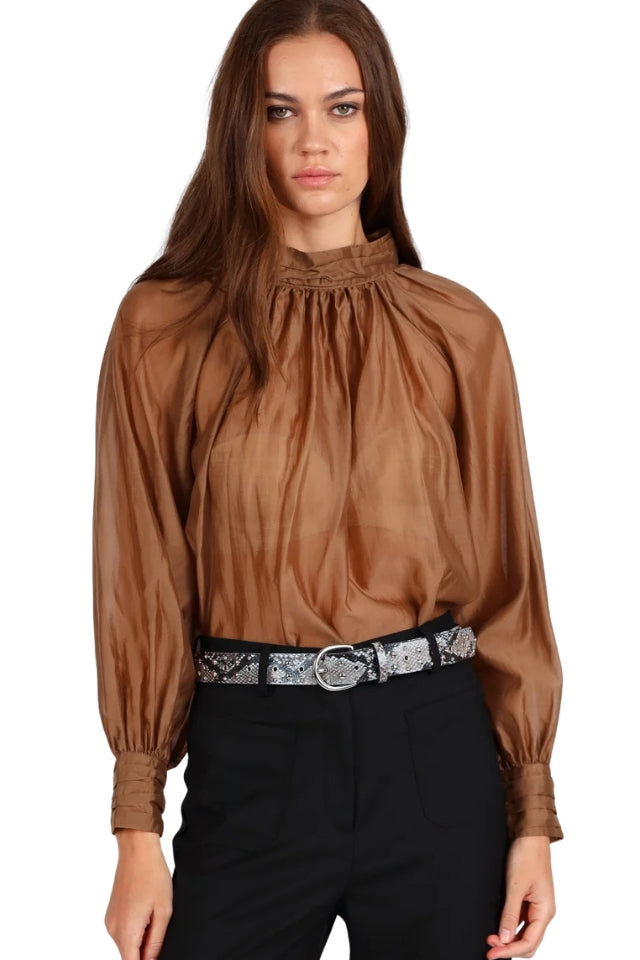 High Neck Detail Top - Cinnamon
