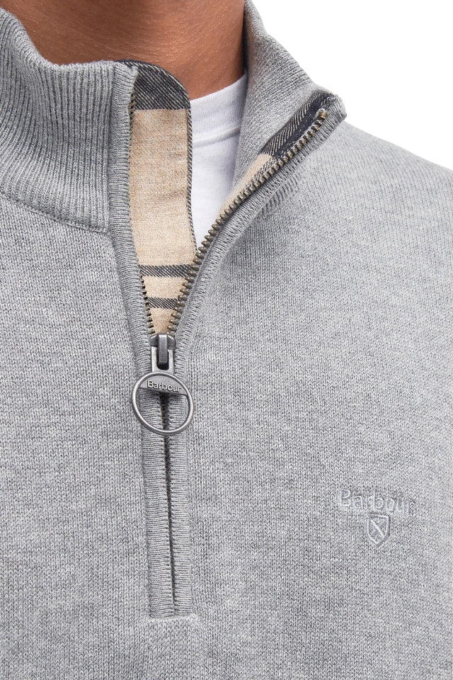 Cotton Half Zip Knitted Jumper - Grey Marl