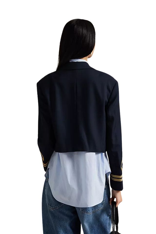 Double-Breasted Cropped Wool Jacket - Navy