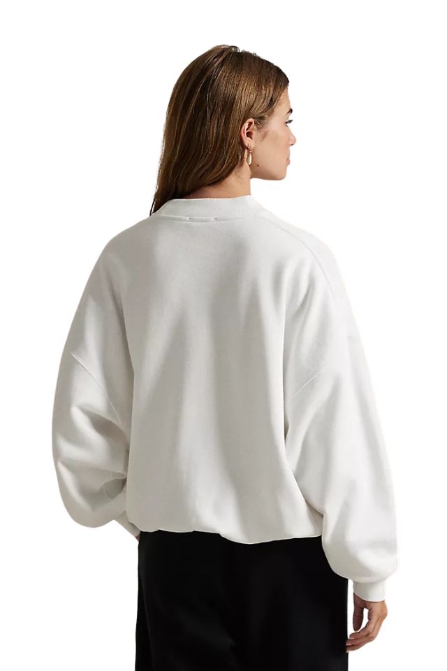 Satin Logo Fleece Crewneck - White