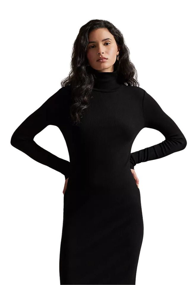 Ribbed Turtleneck Dress - Black