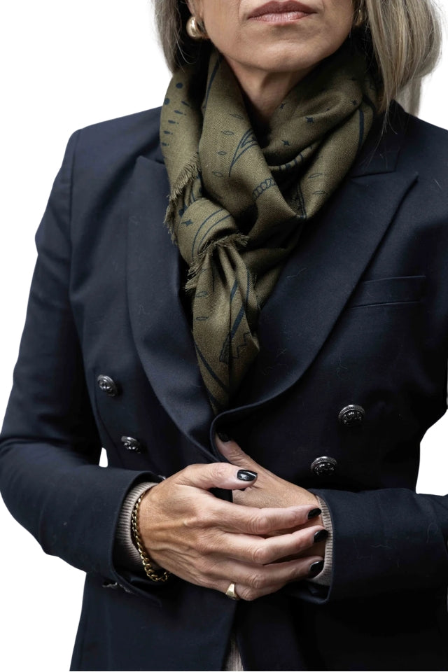 The Yorke Wool Silk Scarf - Olive Green/Black