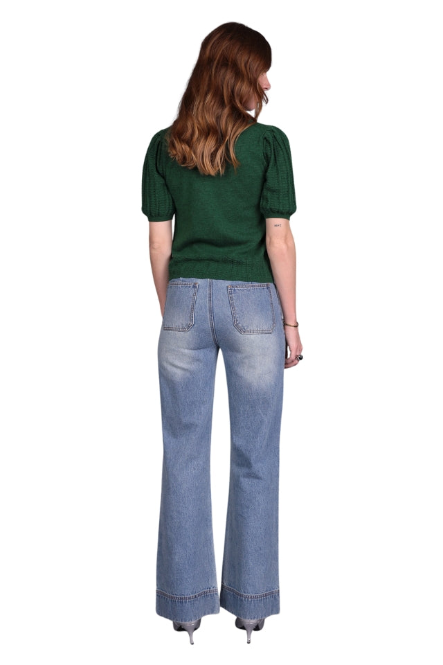 Merino Stitch Sleeve Top - Cedar Green