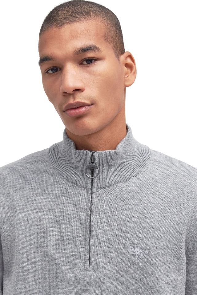 Cotton Half Zip Knitted Jumper - Grey Marl