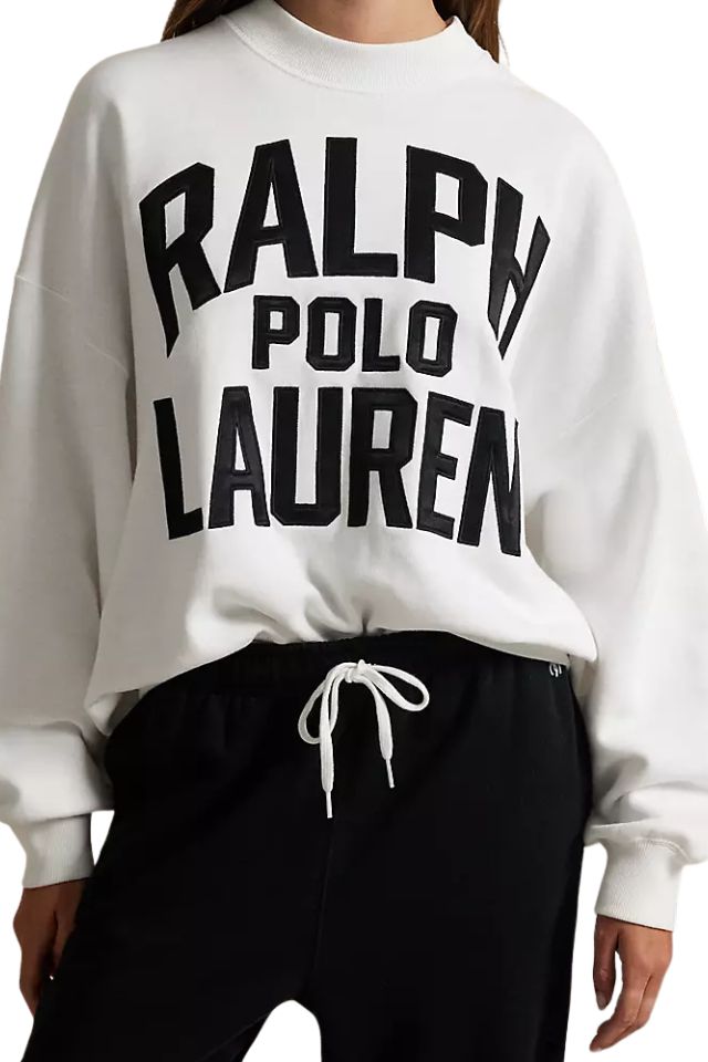 Satin Logo Fleece Crewneck - White