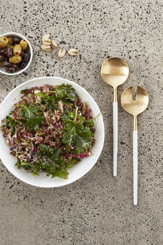 Napa Salad Server Set - Gold/White