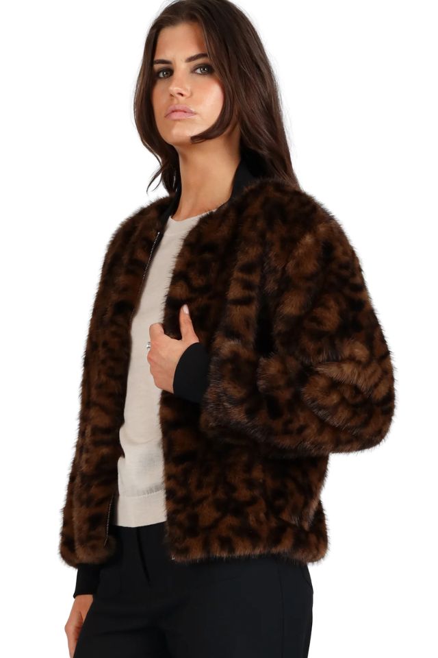 Faux Fur Animal Bomber Jacket - Brown