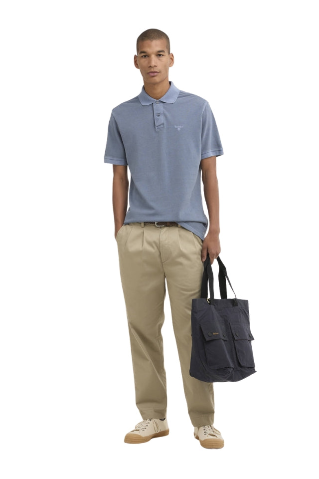 Washed Tartan Tailored Fit Pique Polo - Washed Sky
