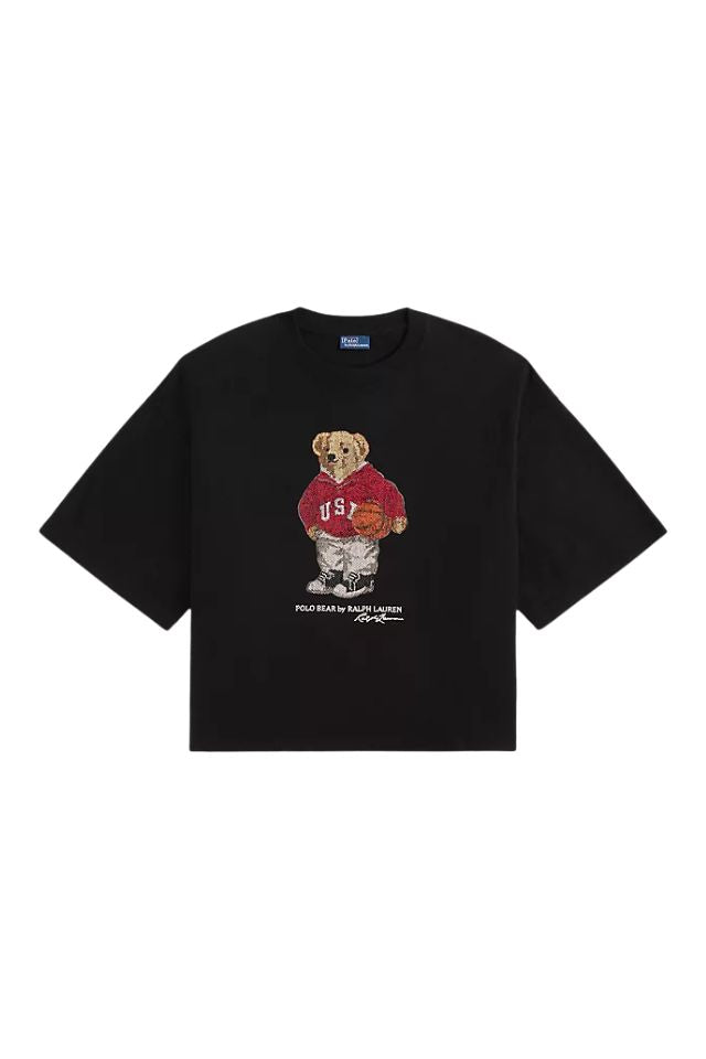 Rhinestone Polo Bear Cotton Jersey Tee - Black