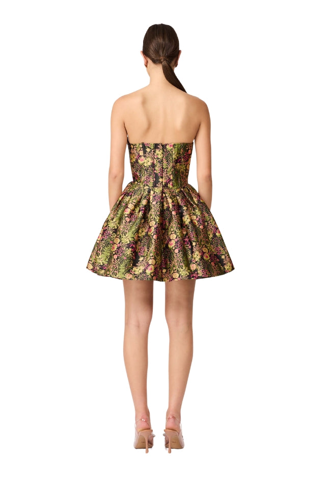 Cindy Strapless Mini Dress - Black Floral Multi
