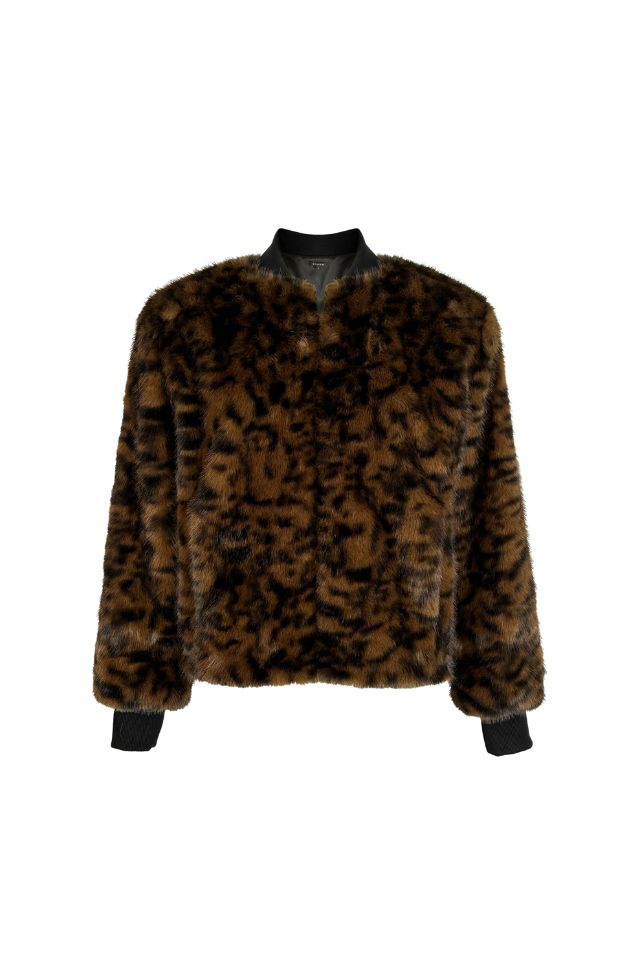 Faux Fur Animal Bomber Jacket - Brown