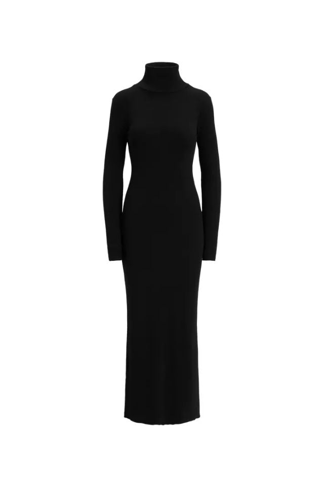 Ribbed Turtleneck Dress - Black