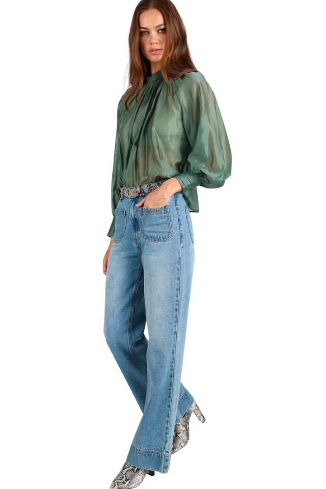 High Neck Detail Top - Sage