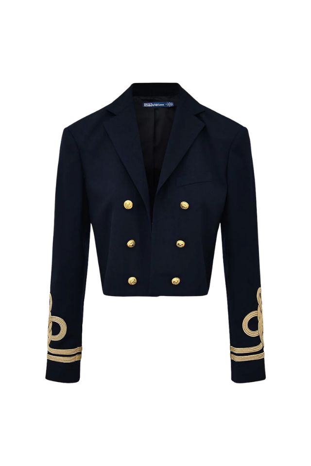 Double-Breasted Cropped Wool Jacket - Navy