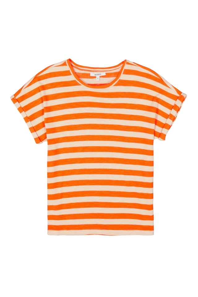 Wide Striped Tee - Tangerine Red