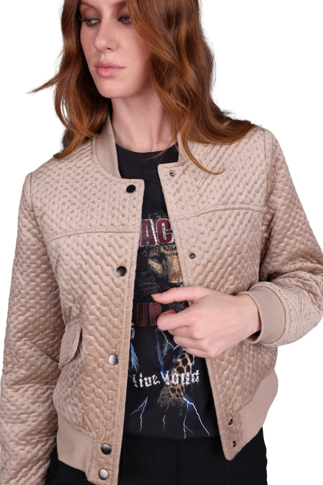 Crop Velvet Bomber - Taupe