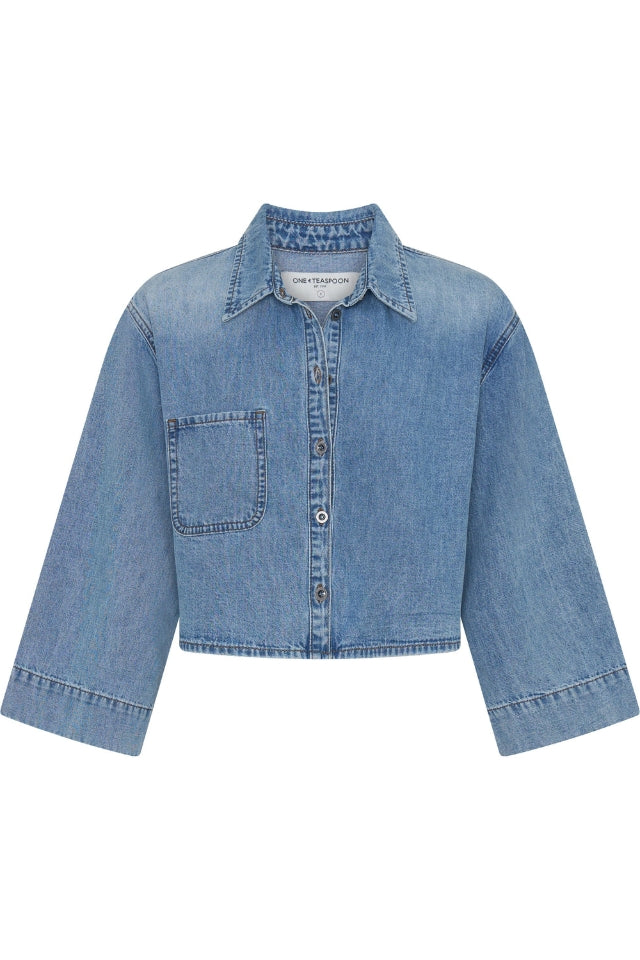 Gracie Cropped Denim Shirt - Misty Blue