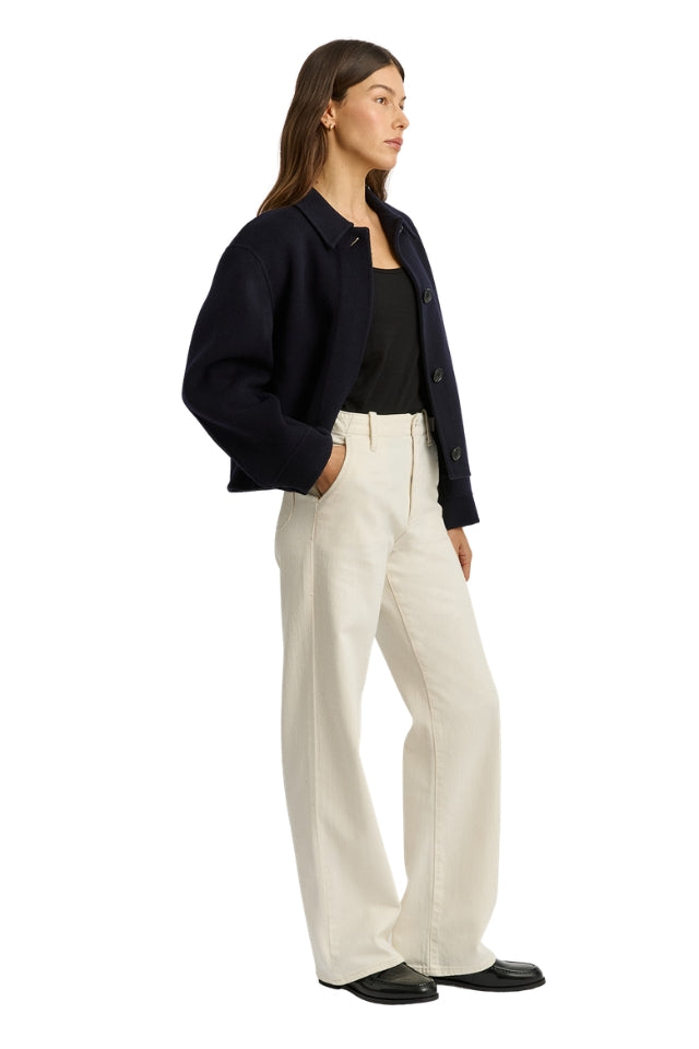 Button Front Double Faced Wool Jacket - Navy
