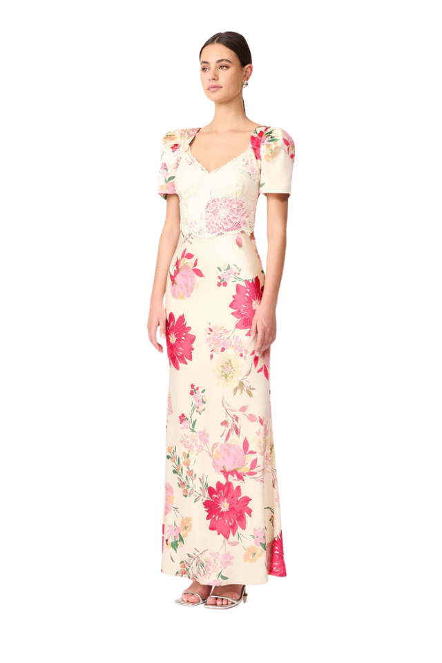 Rosalina Puff Sleeve Maxi Dress - Ivory Floral