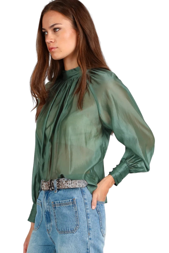High Neck Detail Top - Sage