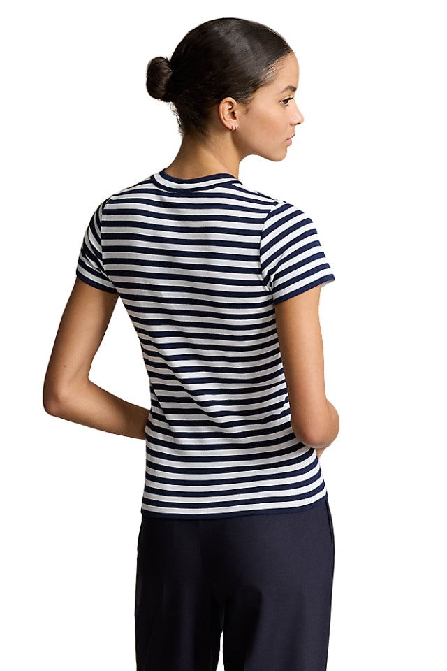 Striped Ribbed Cotton Crewneck Tee - Navy/White