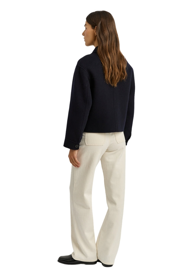 Button Front Double Faced Wool Jacket - Navy