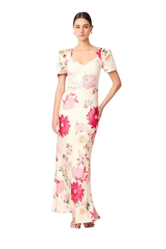 Rosalina Puff Sleeve Maxi Dress - Ivory Floral