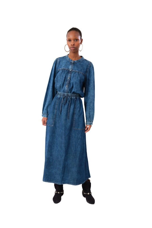 AliyaLL Maxi Dress Long Sleeve - Washed Denim